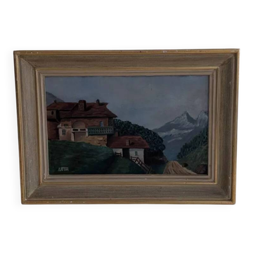 Old painting - mountain chalet