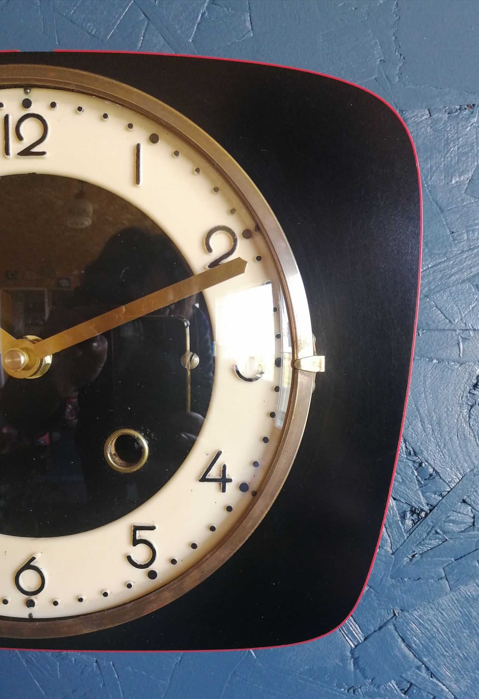 Vintage formica clock silent wall clock "black and red"