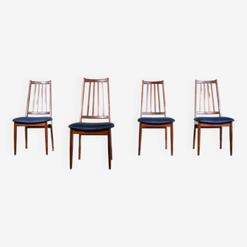 Ensemble de 4 chaises scandinaves afromosia et velours du milieu du siècle. Style vintage moderne/danois/rétro.