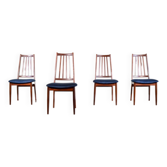 Ensemble de 4 chaises scandinaves afromosia et velours du milieu du siècle. Style vintage moderne/danois/rétro.