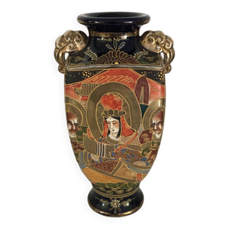 20th century faceted Satsuma baluster vase with gilding 32 cm