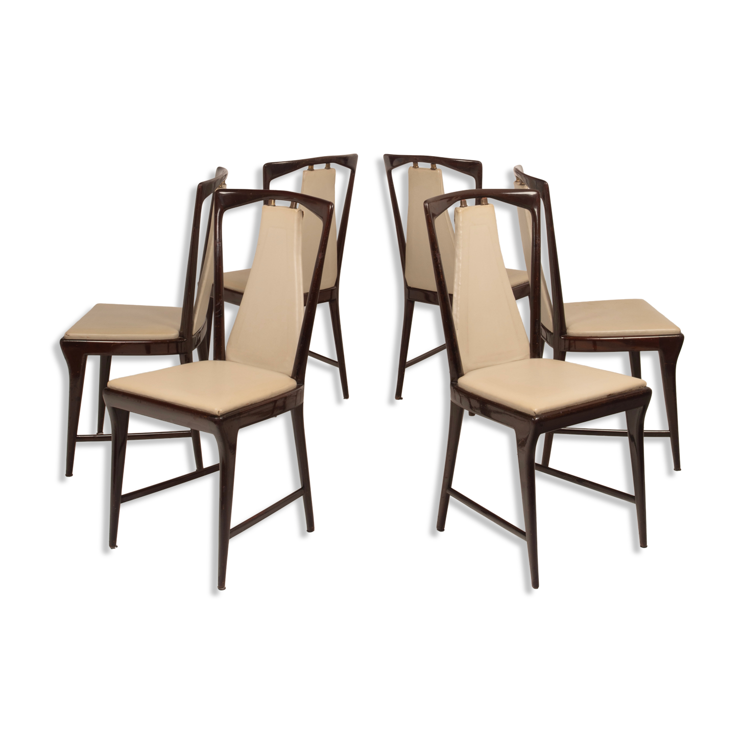Osvaldo Borsani Mid Century Italian Mahogany Stained Dining Chairs for Arredamenti Borsani Varedo 1950