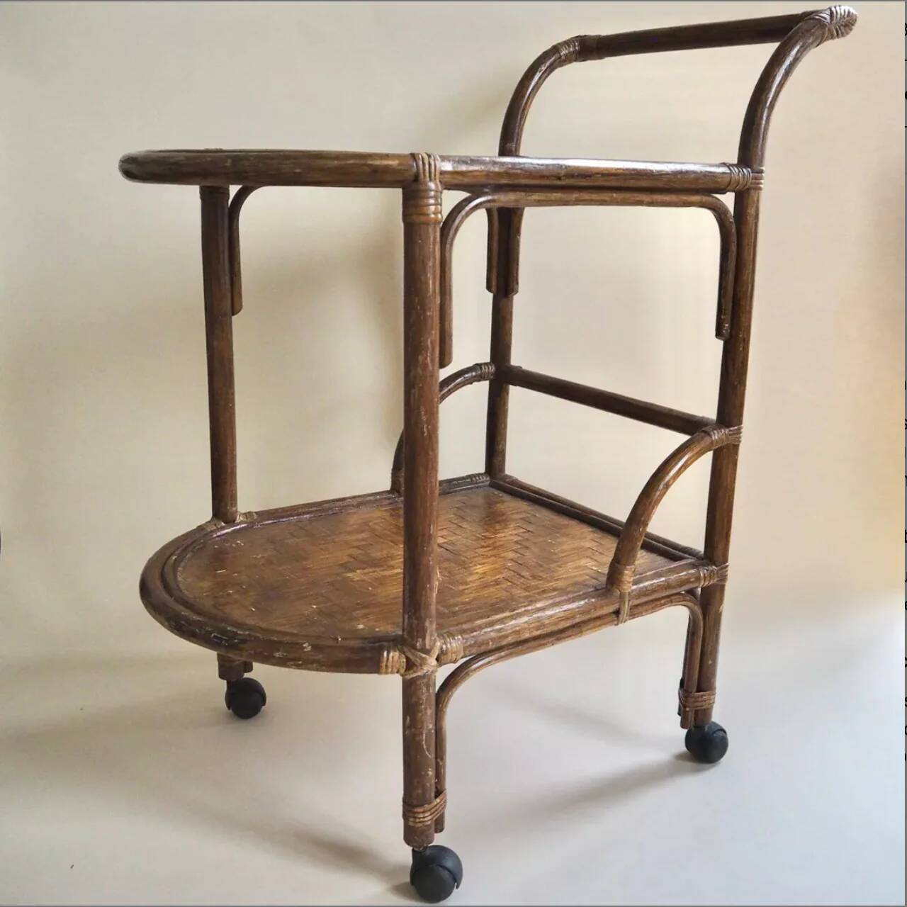 Rattan serving trolley