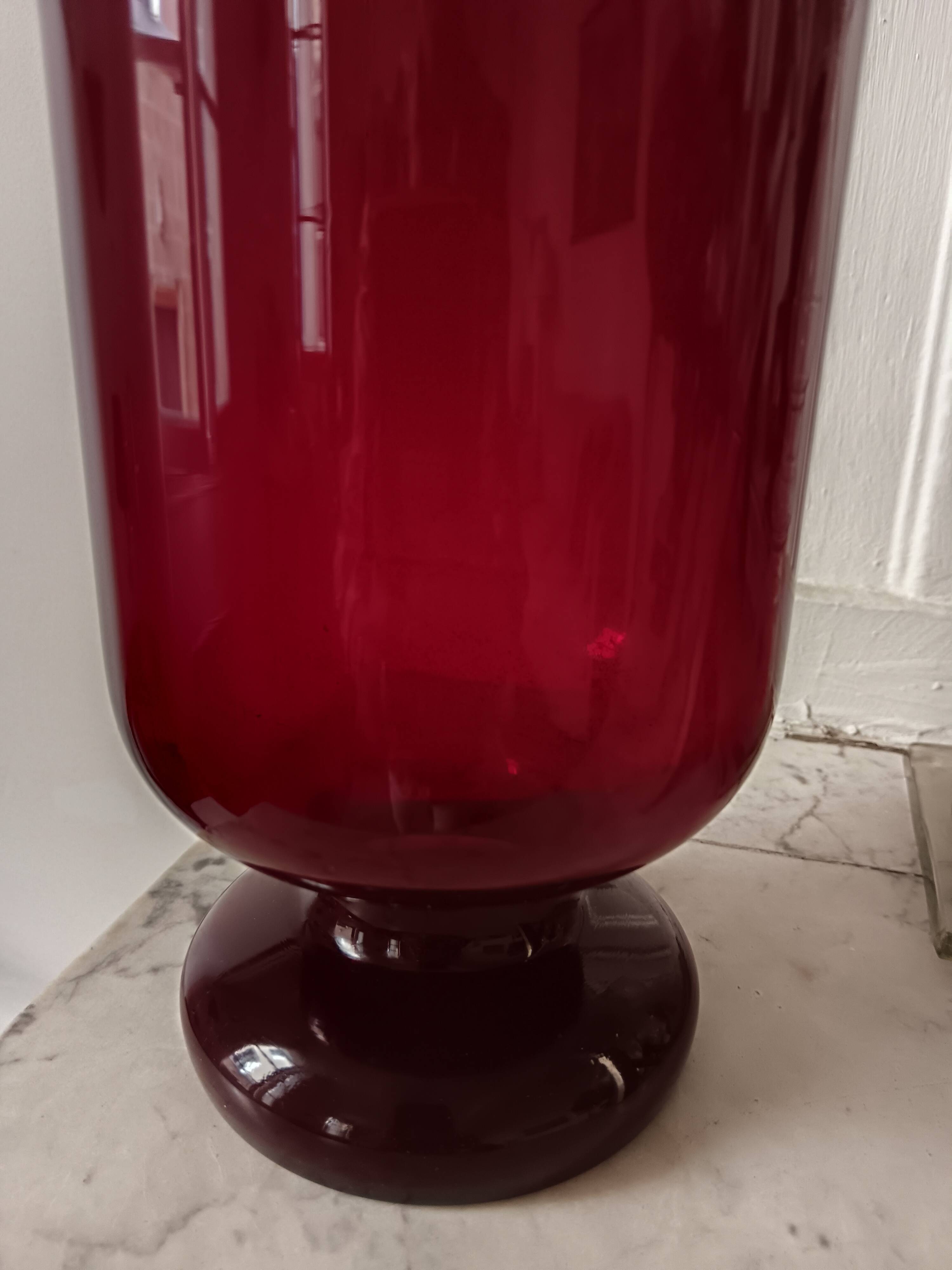 Vintage glass red candy jar