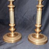 Pair of large 19th-century guilloché brass candlesticks - Louis XVI / Napoleon