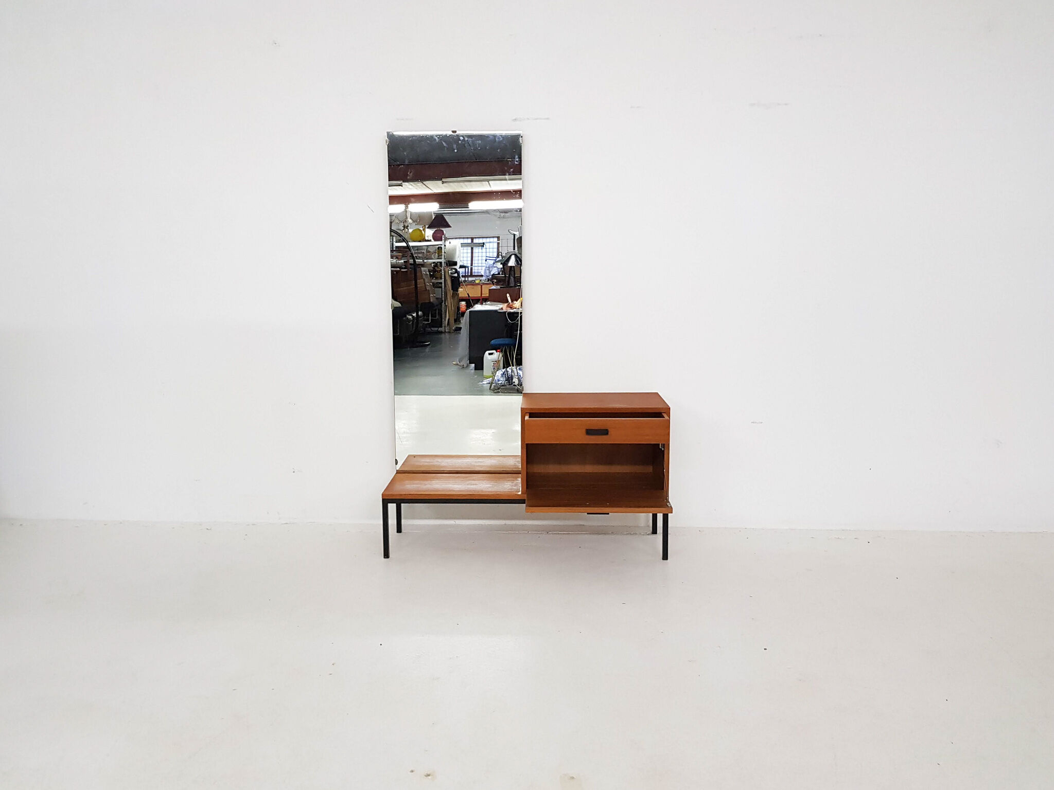 Mid-century teak hall way cabinet with mirror, The Netherlands 1950's