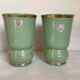 Pair of antique green and gold ceramic vases