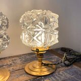 Paire de lampes à poser en verre ciselé électrifiées à neuf