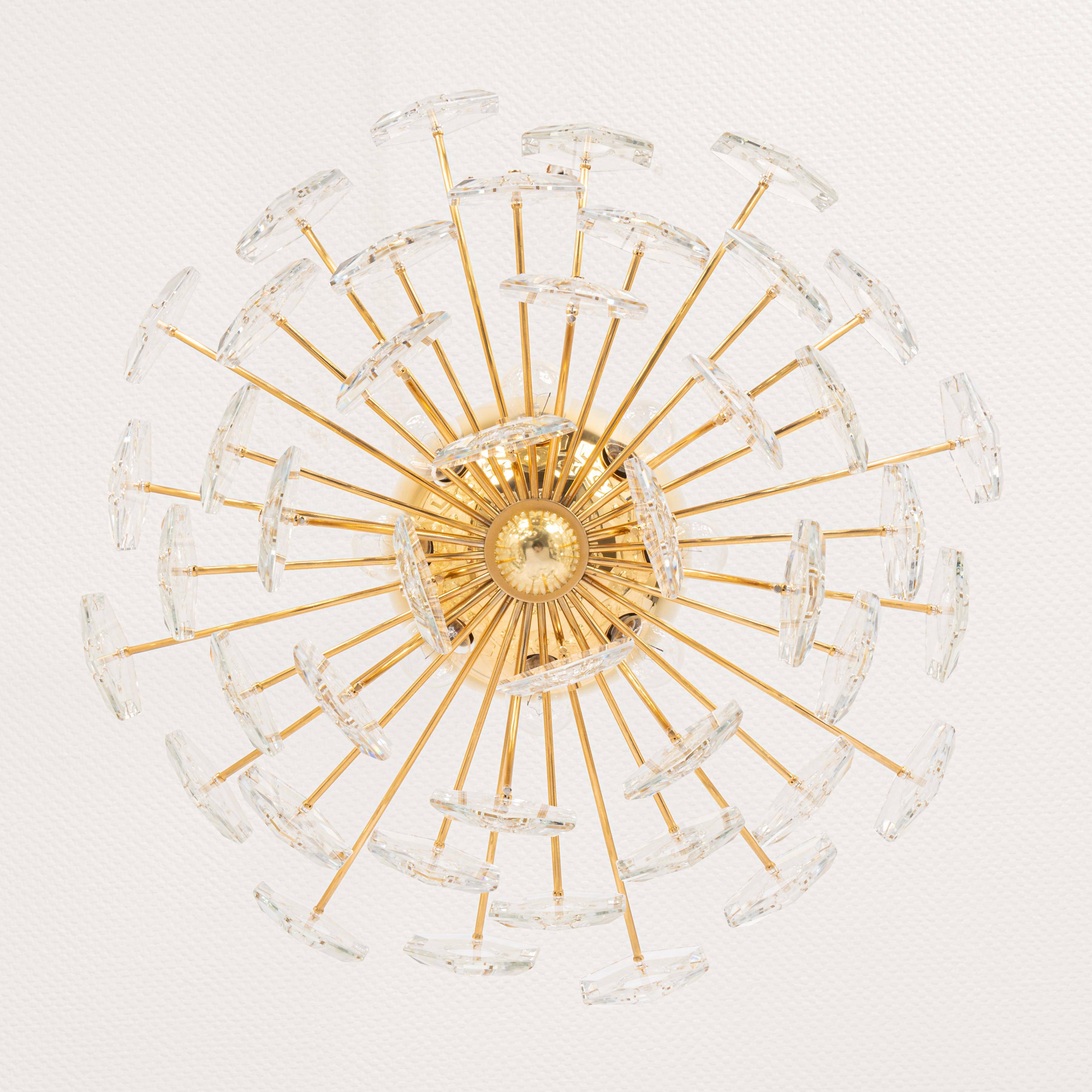 Ceiling light, brass and crystal glass by Kinkeldey, Germany, 1970s.
