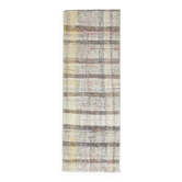 Tapis coureur kilim en laine et coton blanc turc vintage noué à la main 75x208