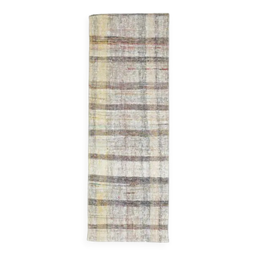 Vintage Turkish Hand-Knotted Wool Cotton White Kilim Runner Rug 75x208