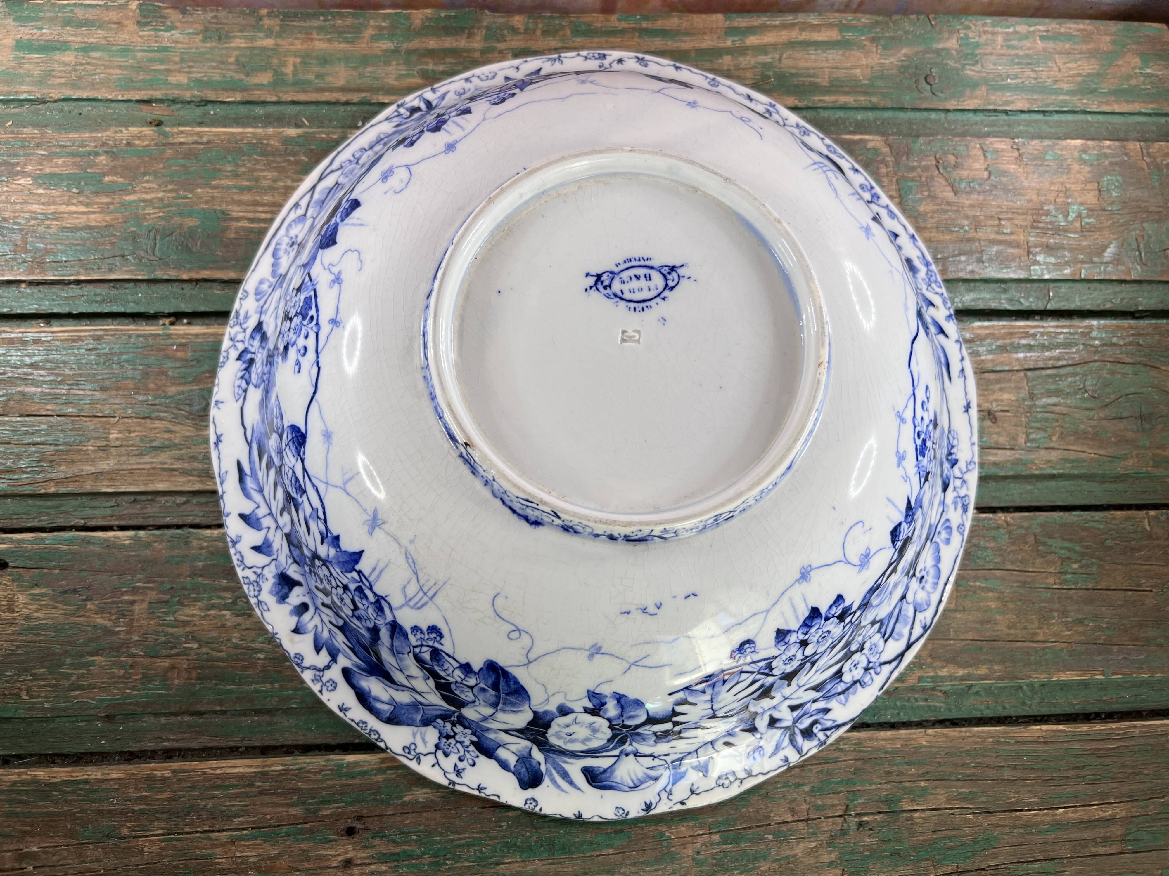 Antique jug and basin set Creil & Montereau Liseron model – earthenware