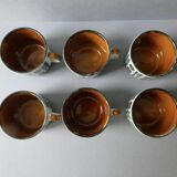 6 Boch La Louvière coffee cups, walnut decor, 1960s