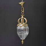 Lantern conical gilded beveled faceted glass old white XIXth