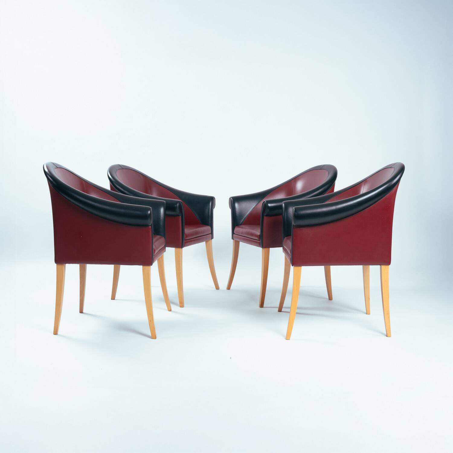 Sinan Armchairs in Leather and Beech Wood, Red and Black, Designed by Poltrona Frau, Set of 4