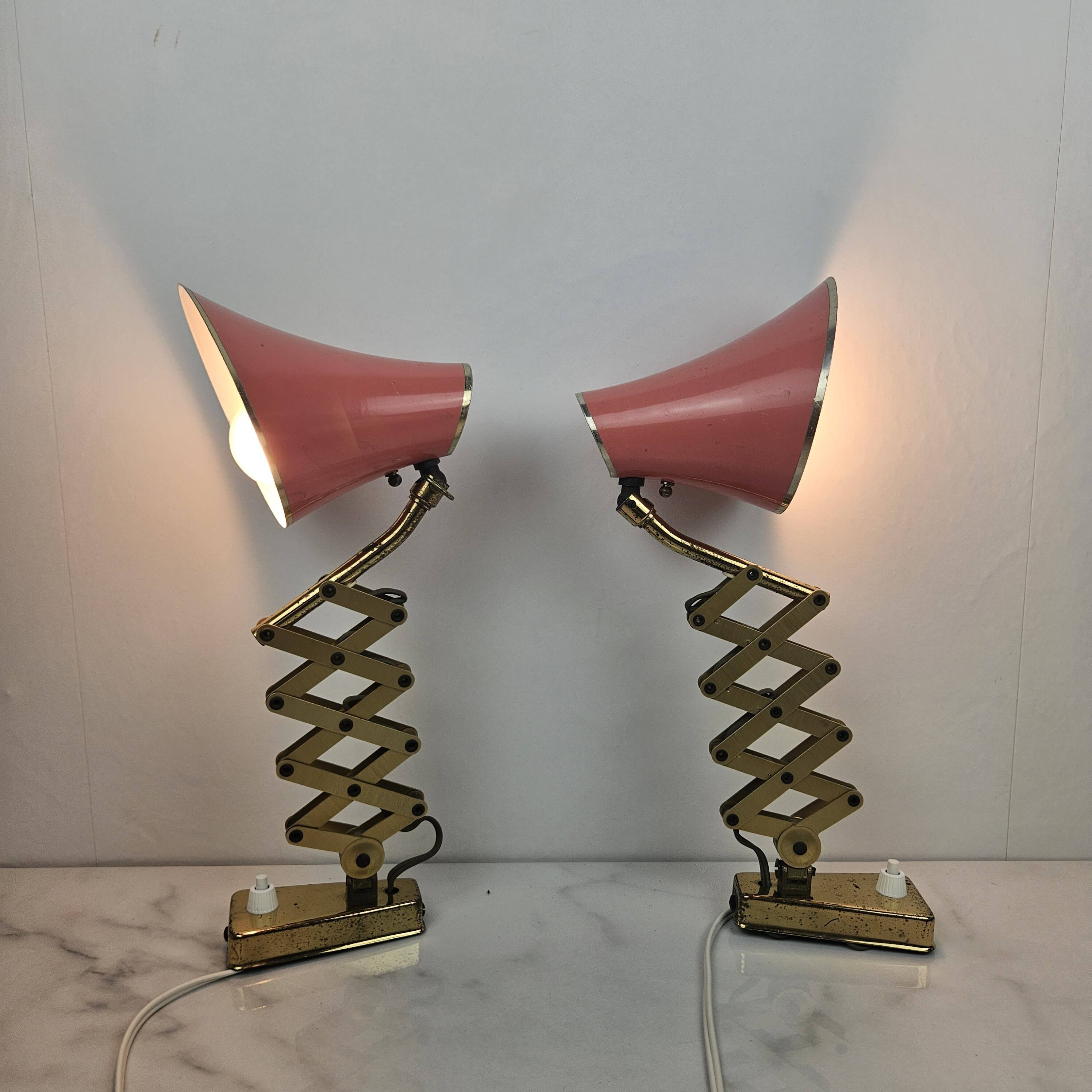 Pair of Italian Mid-Century Scissor Wall Lamps, 1950's