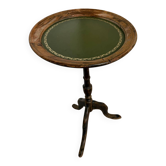 Guéridon ancien en bois – plateau cuir vert doré – début XXᵉ siècle