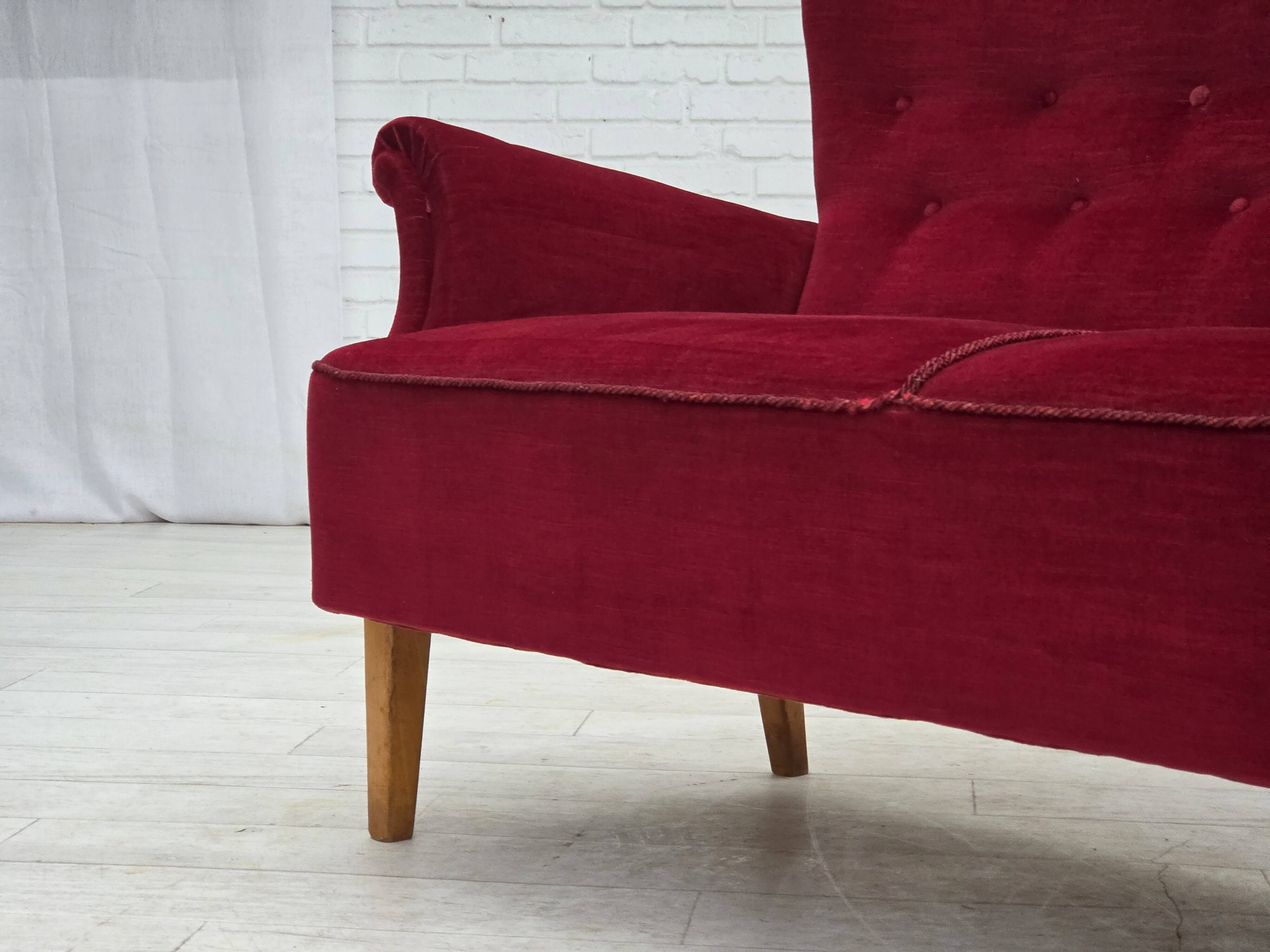 1960s, Swedish 2-seater sofa by Dux Sweden, furniture velour, ash wood.
