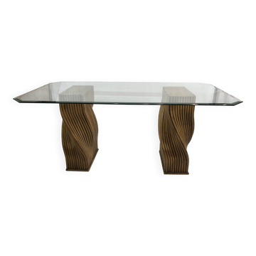 Mehitabel McGuire Twisted Pedestal Bamboo Dining Table MidCentury Boho 1970
