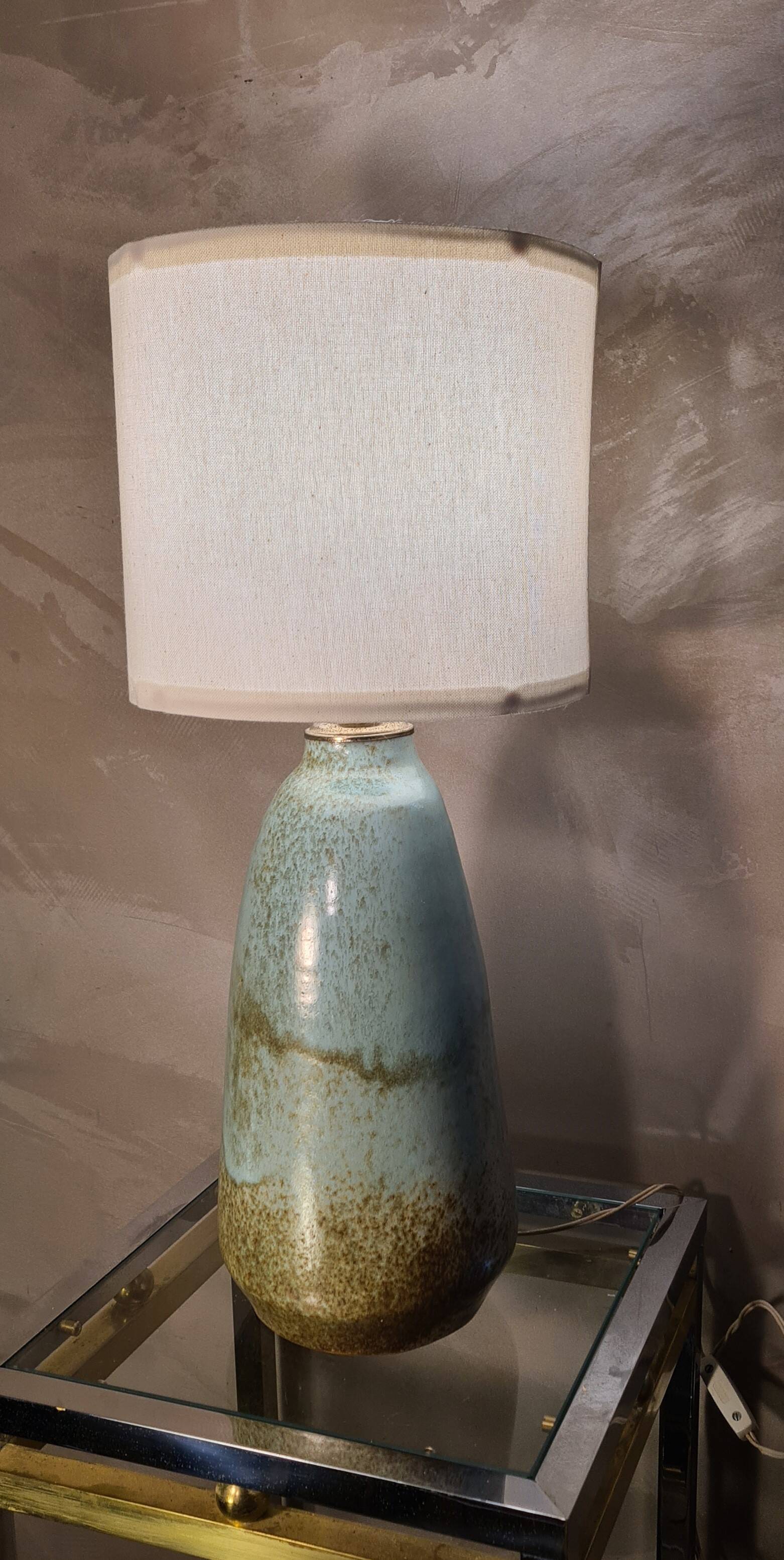 Glazed turquoise green ceramic lamp 48x20 1970