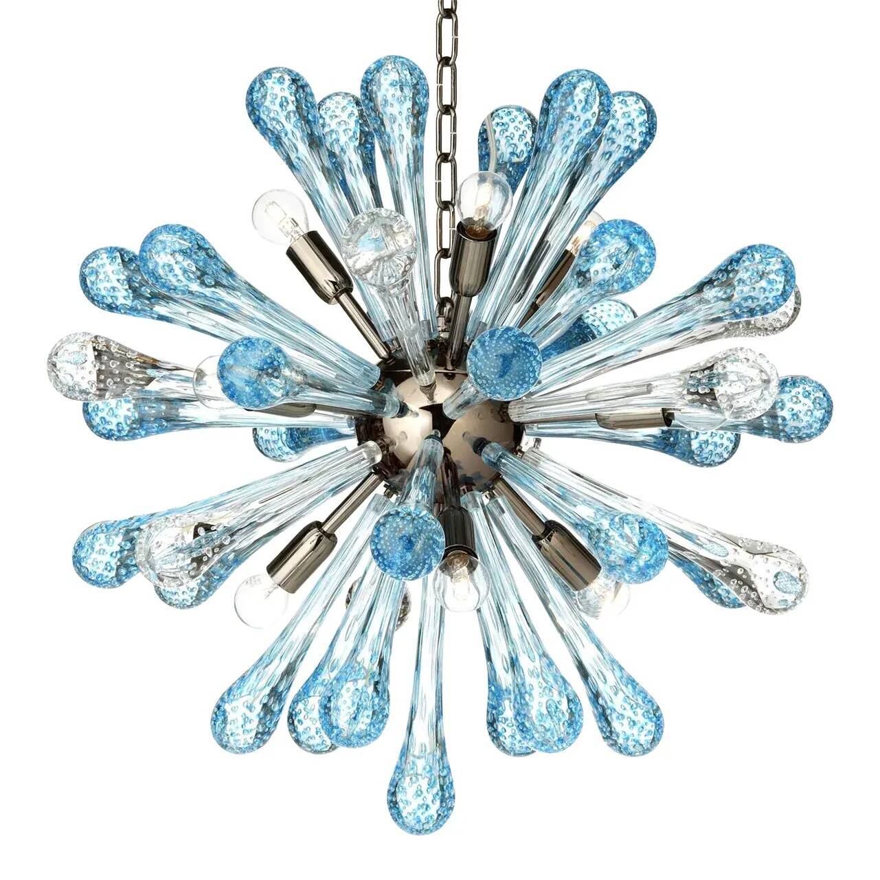 Murano Glass Sputnik Chandelier Featuring Light Blue and Clear Air Drops