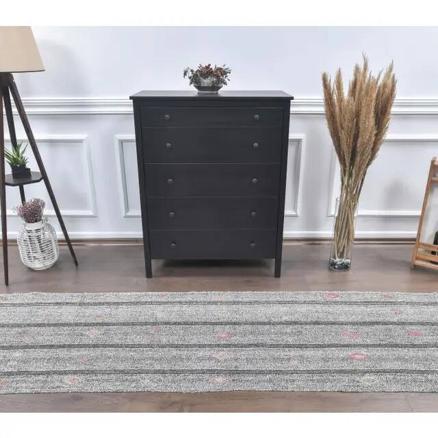 1970s Grey Natural Turkish Hand-Knotted Runner Rug 79x270