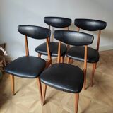4 Scandinavian chairs in skaï and wood
