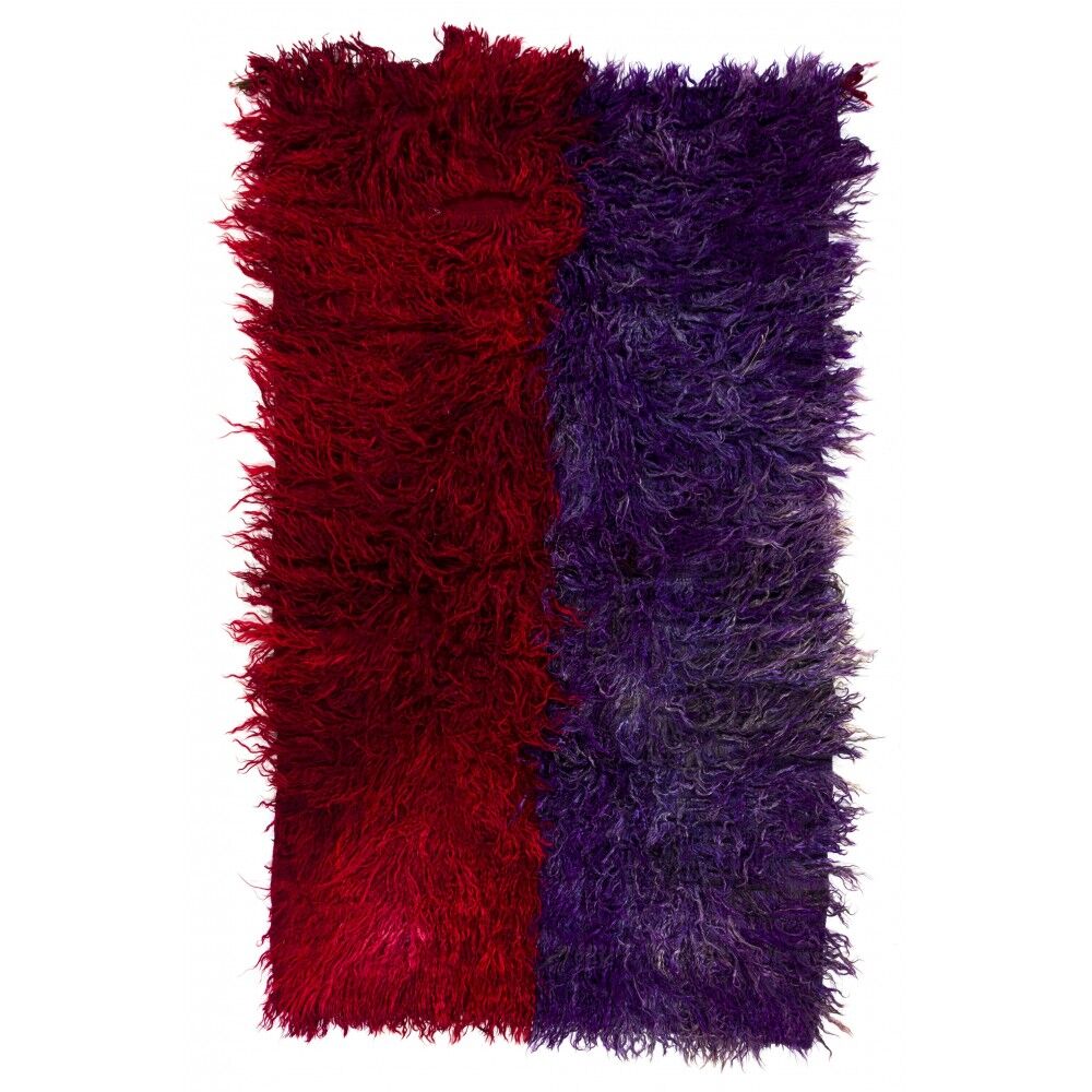 Vintage Hand-Knotted Turkish Tulu Rug in Red and Purple, 100% Mohair Wool