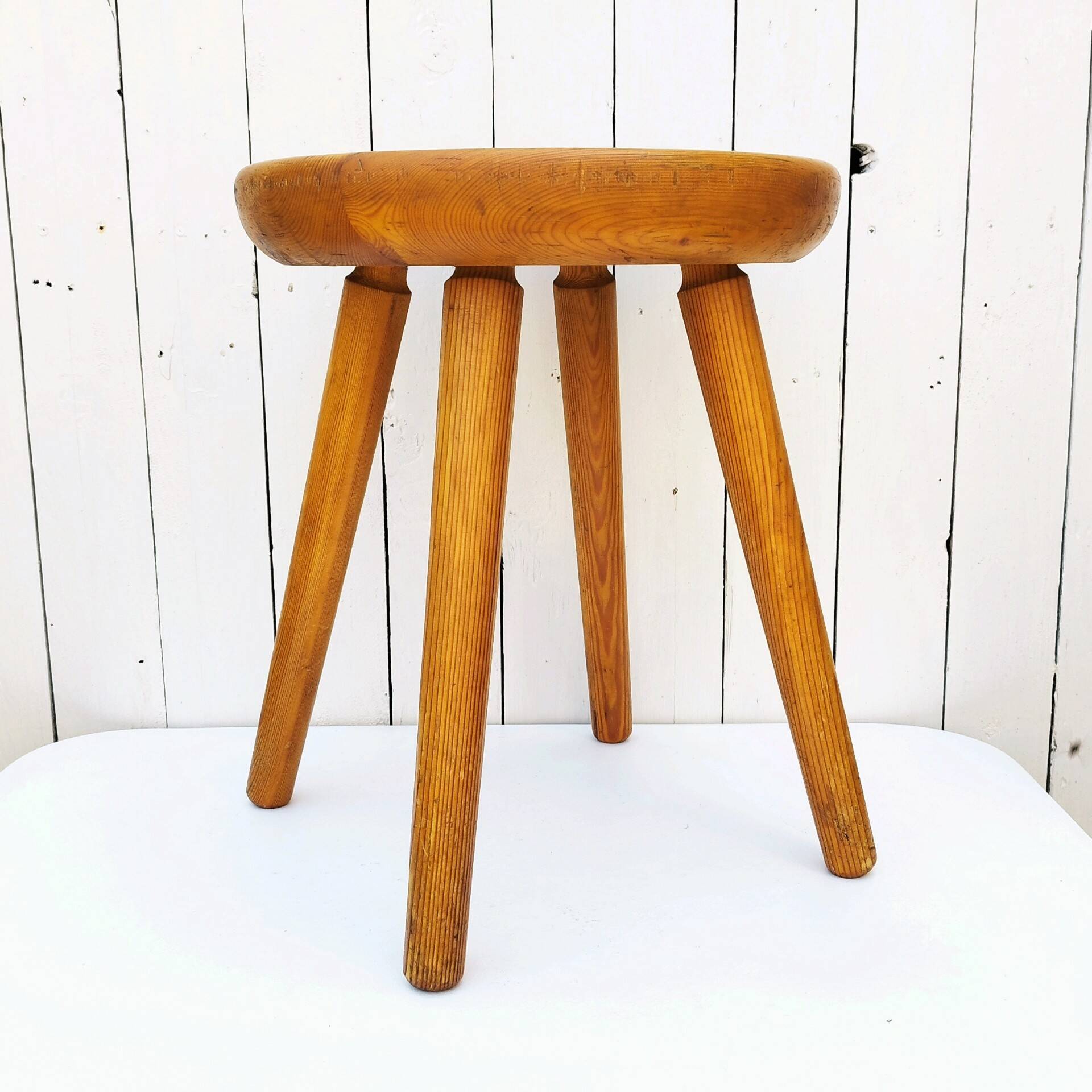 Large vintage folk art curved seat stool