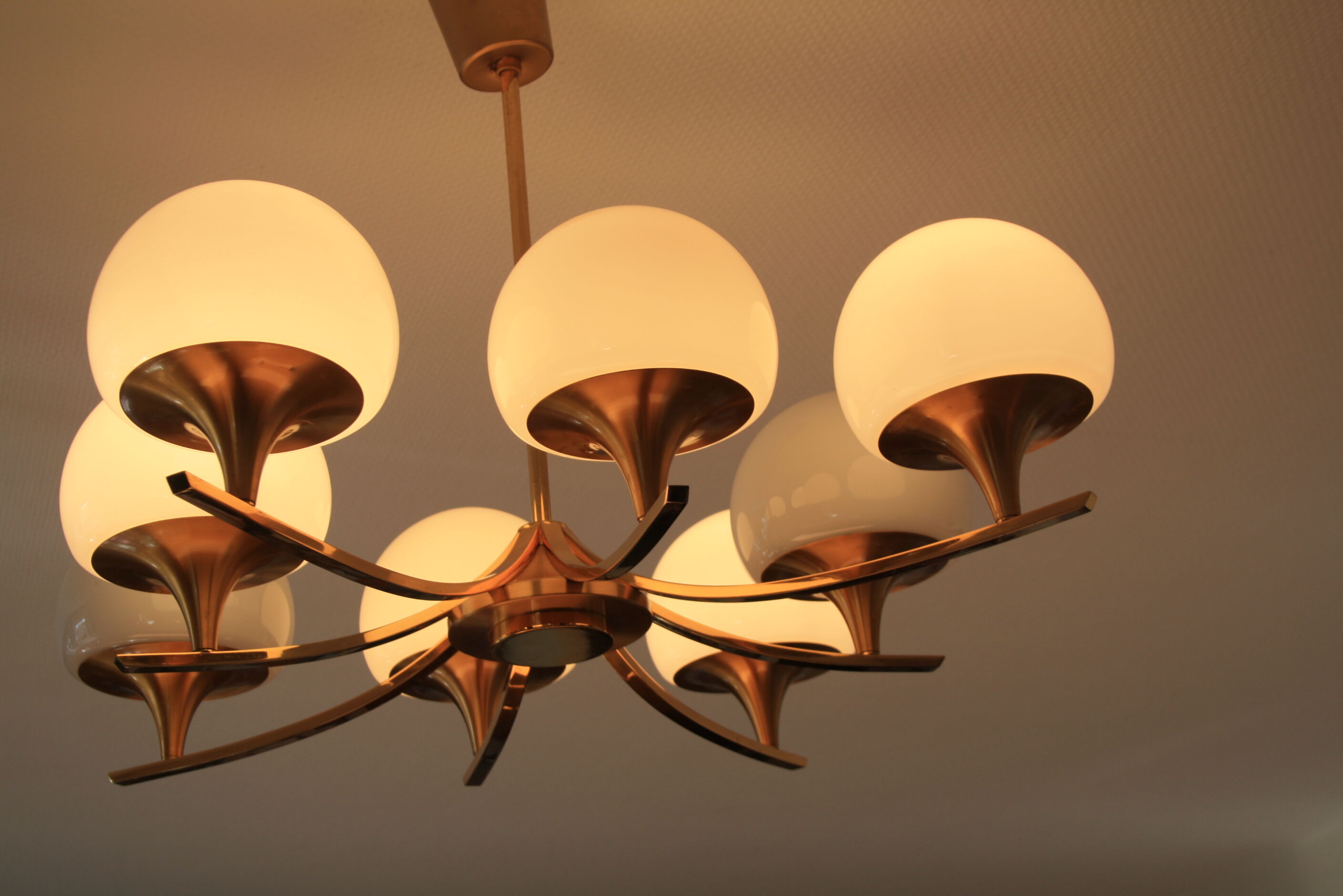 Opaline brass hanging lamp