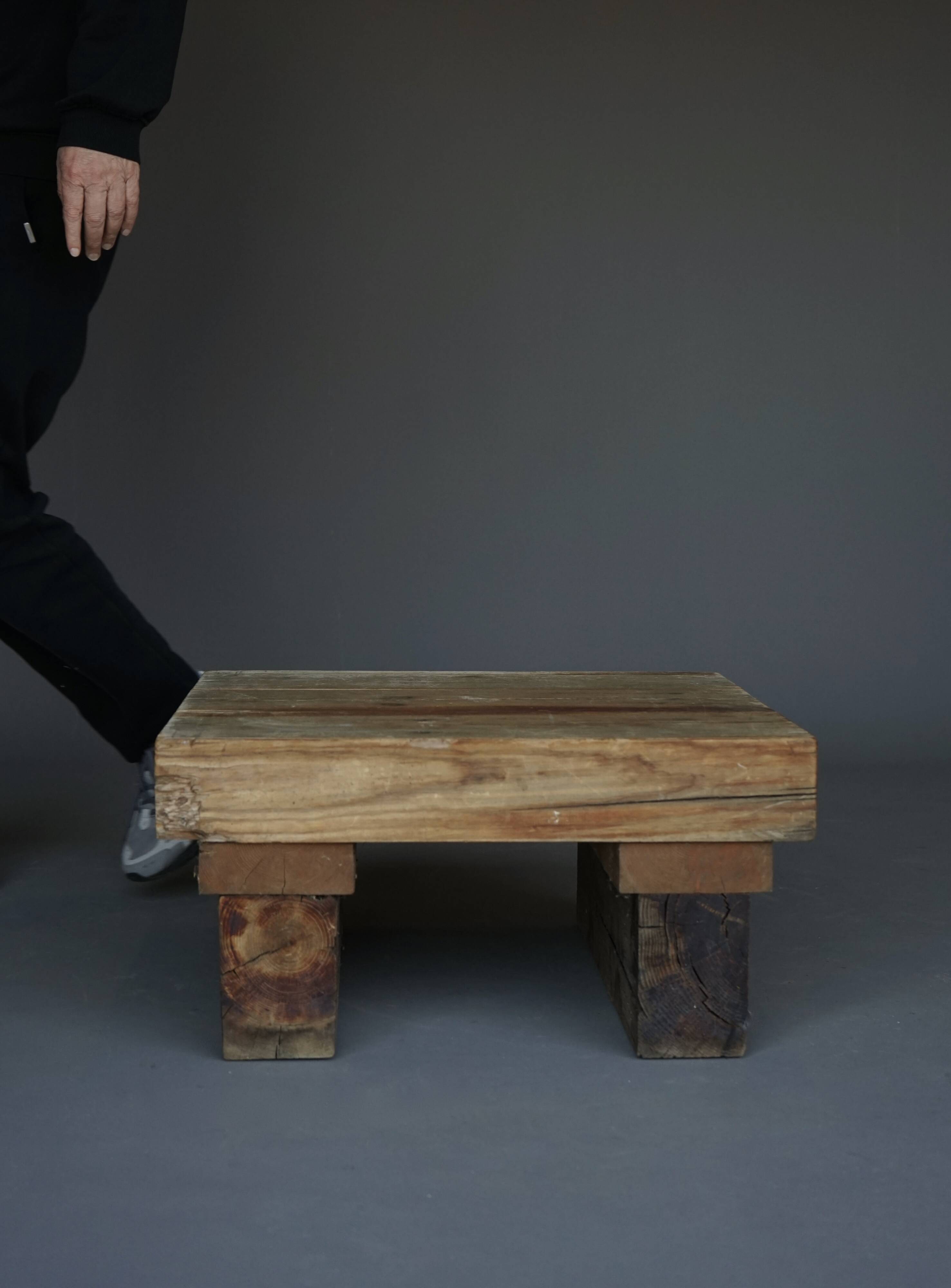 Small Brutalist Pine Coffee Table, 1970s