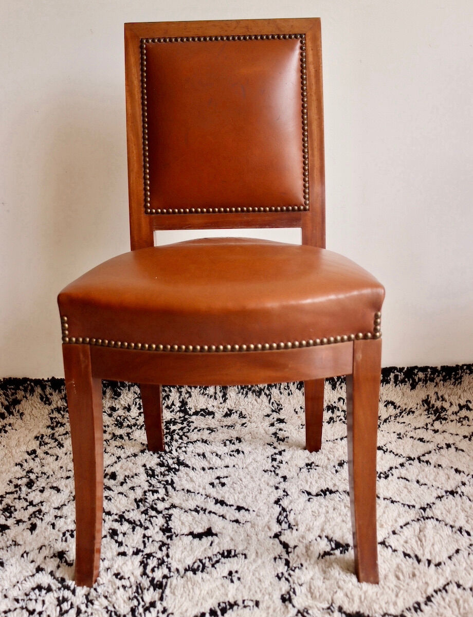 Chaise en acajou et cuir de style Consulat-Empire