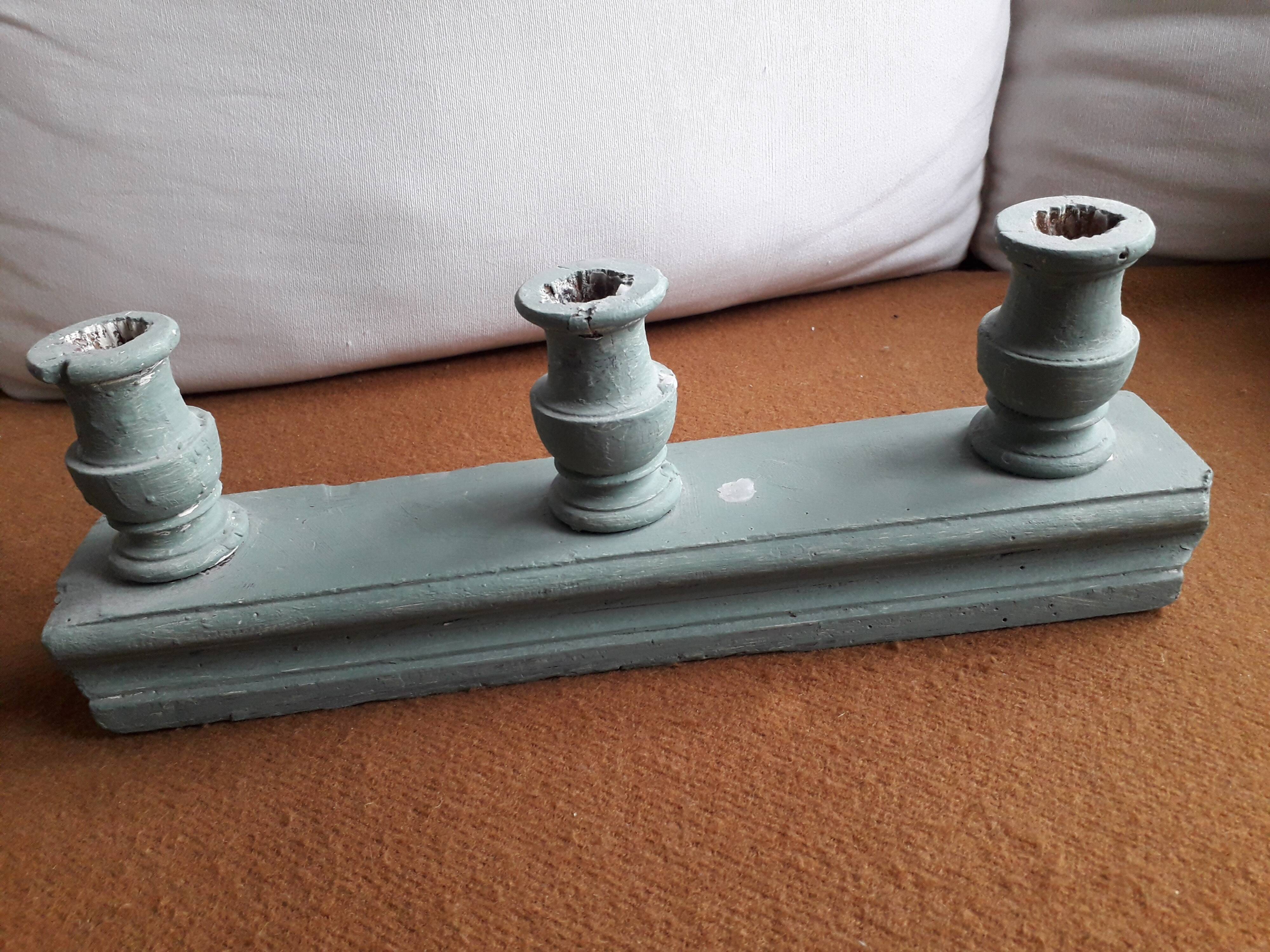 Vintage candle holder 3 candles in carved solid wood