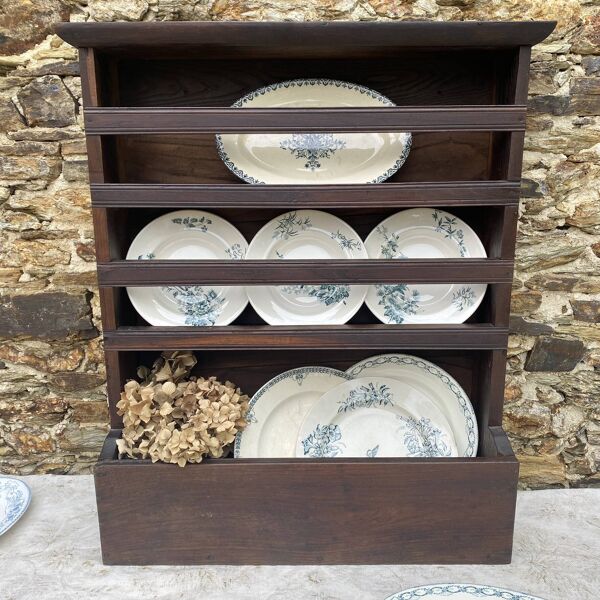 Ancien haut de vaisselier porte-assiettes en bois massif