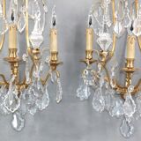 Pair of Louis XVI style gilded bronze & bohemian crystal sconces