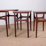 Series of three Danish nesting tables in Teak and canning by Erling Torvits for Heltborg Mobler.