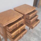 Pair of Louis xv style bedside tables in cherry wood, 3 drawers
