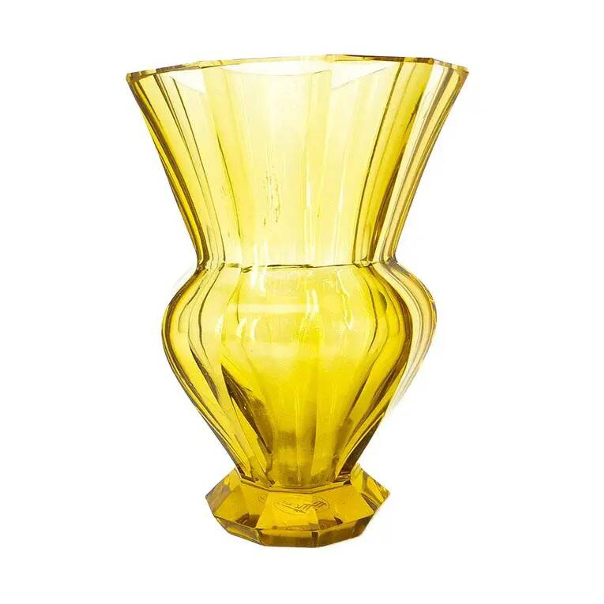 Art Deco vase, yellow crystal, designed by J. Hoffmann, Bohemia, Czechoslovakia, 1930s