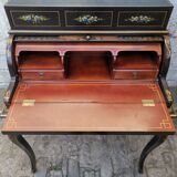 Secrétaire à cylindre de style baroque en noyer massif (coiffeuse - bureau)
