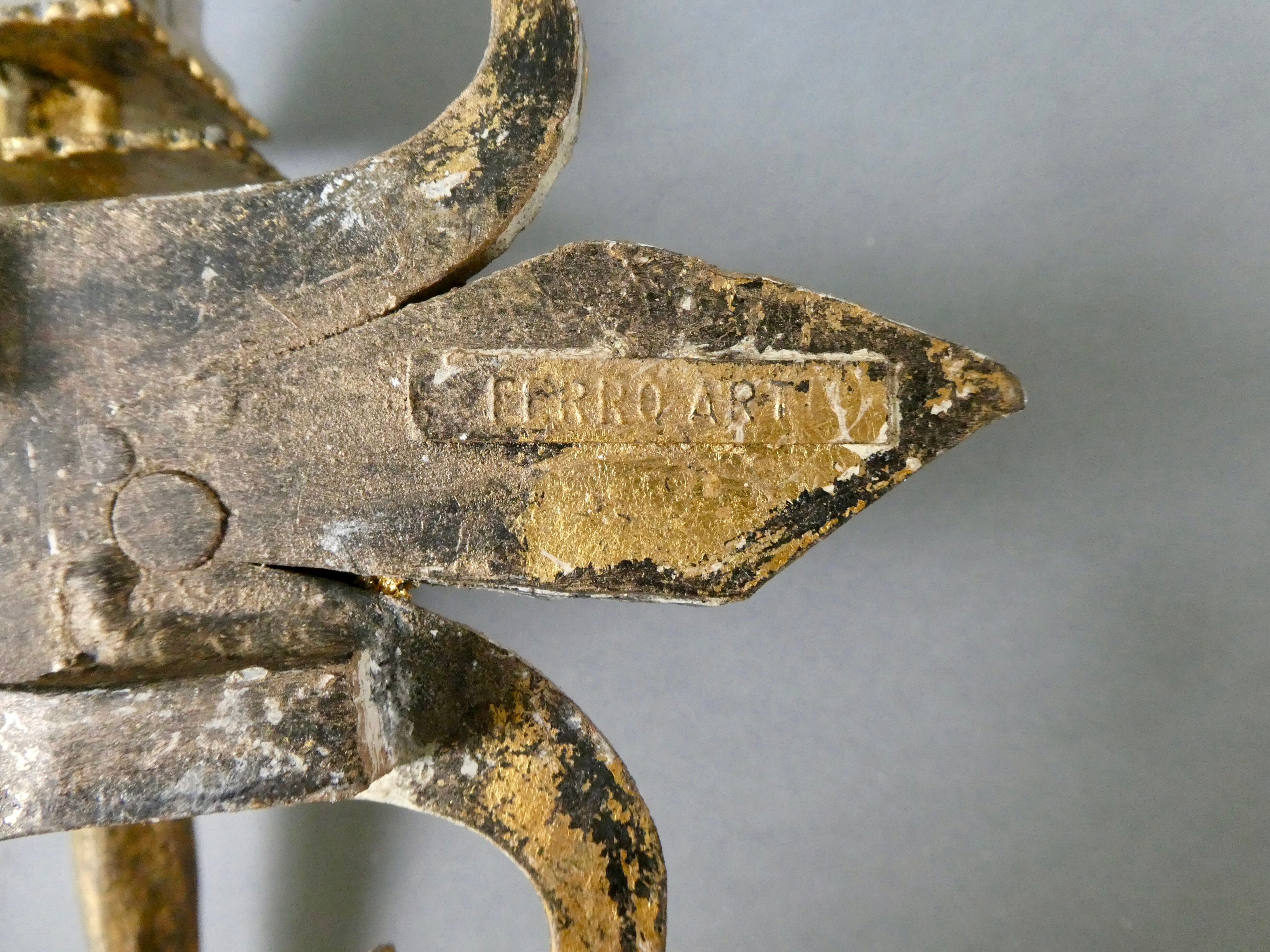 Pair of gold metal wall lamps Ferro Arte, 60s-70s