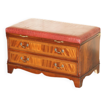 Porte-bagages cuir crocodile et bois dur style Mid-Century Modern