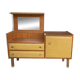 Vintage buffet/commode from the 50s-60s – Wood and mustard faux leather fronts.