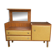Vintage buffet/commode from the 50s-60s – Wood and mustard faux leather fronts.