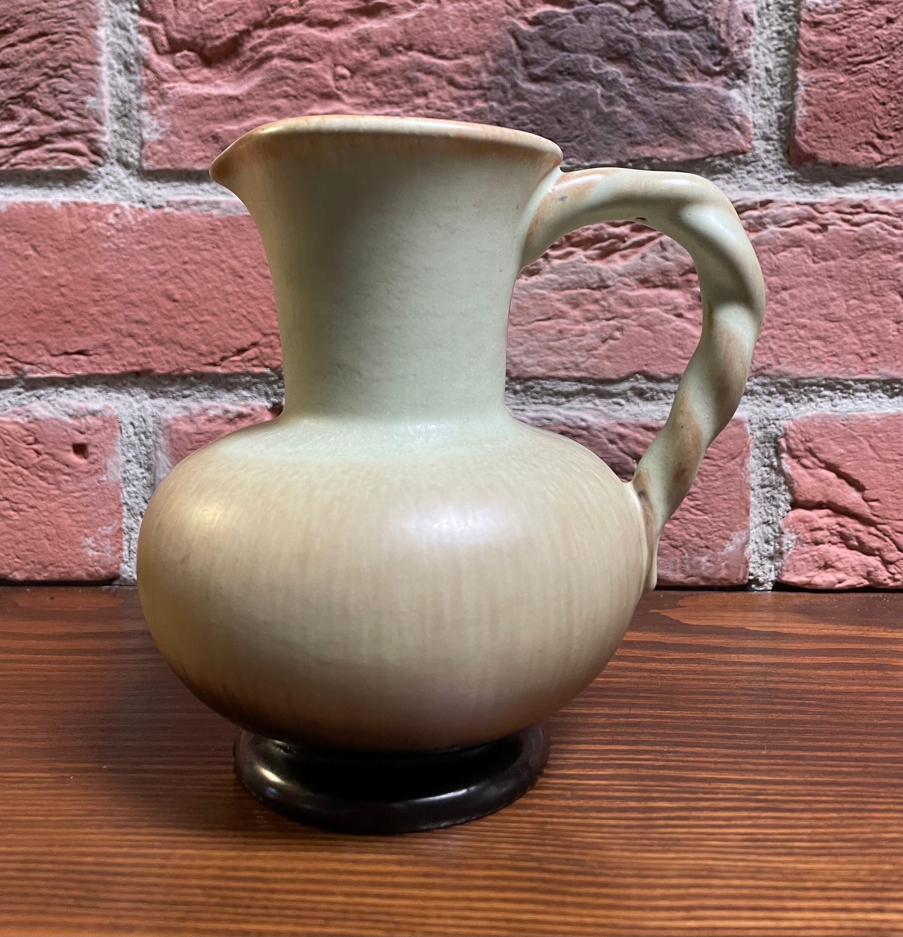 Carstens Tönnieshof Jug Model 422 with Twisted Handle, Tea Green and Brown West German Art Pottery