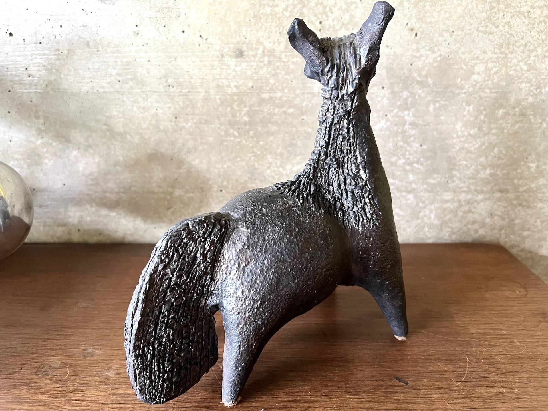 Black glazed ceramic sculpture signed Pouchain – Circa 1960