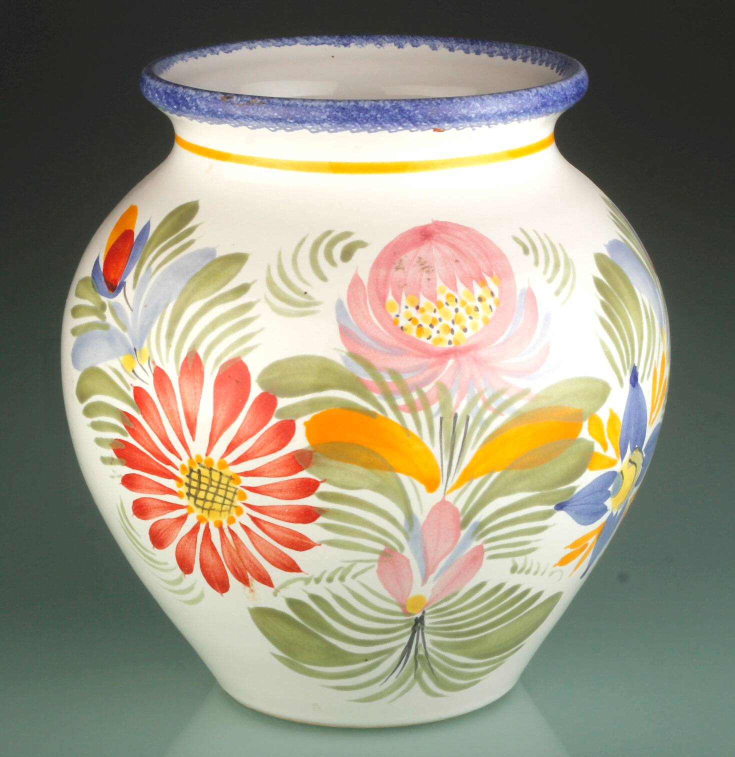 Vase faience motif printanier Fabrice Cudenec Quimper FAB