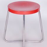 Tabouret en hêtre Bauhaus restauré, acier chromé, Tchéquie, années 1930