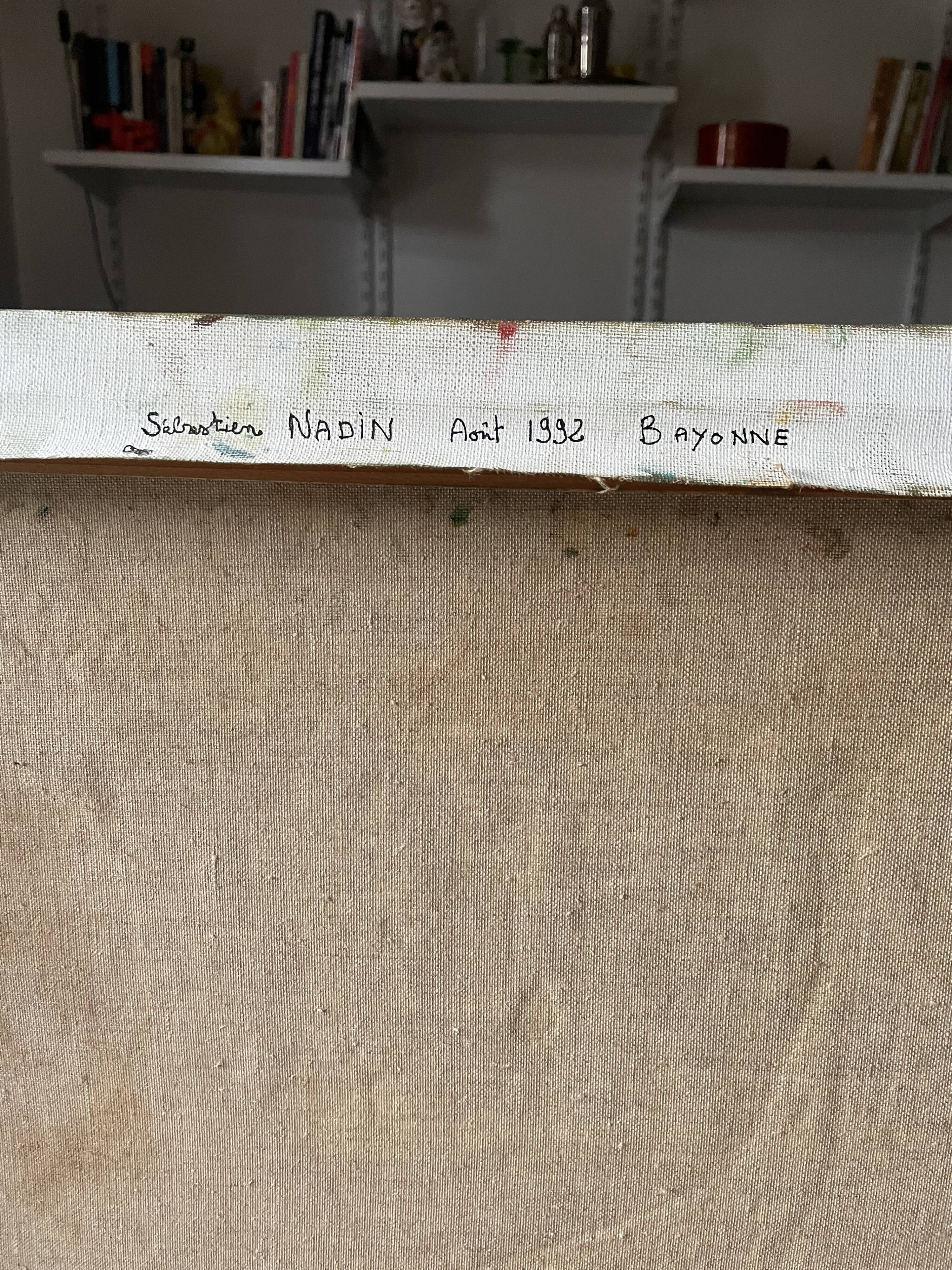 Large figurative oil painting from the 90s – Post-Cubist composition – French artist