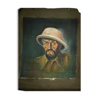 Portrait colonial huile sur bâche 1930