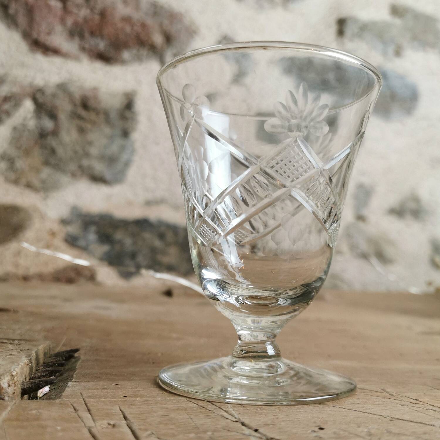 6 Chiseled Crystal Glasses, 1950s